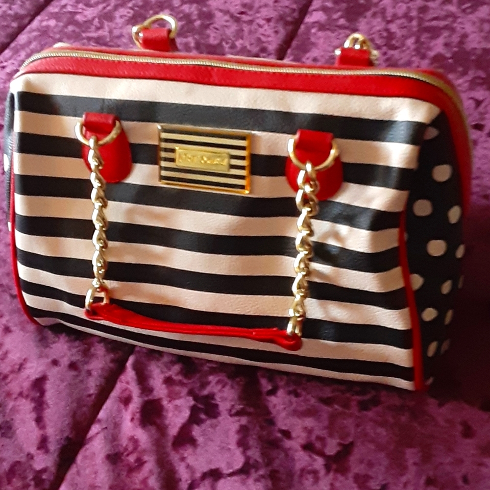 Betsey Johnson stripes and chains satchel